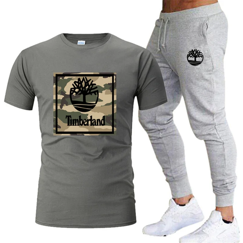 

2021 summer T-shirt and pants two-piece men's casual sports suit tide brand sportswear pure cotton fashion men's clothing