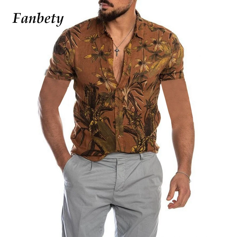 

Summer Men's Clothes Button Up Turn-down Collar Tops Vintage Floral Printed Short Sleeve Shirt 2021 Male Casual Loose Streetweas
