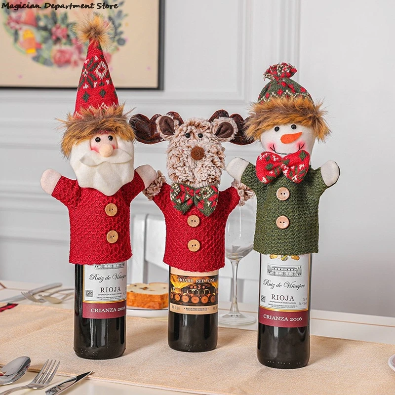 

Рождественский вязаный чехол в виде бутылки вина, Рождественский Декор для дома, рождественские украшения, рождественский подарок, украшен...