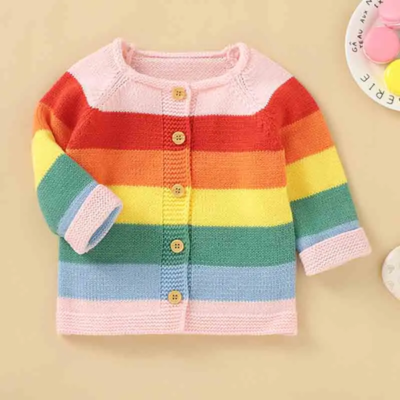 Детский кардиган свитер Радужный вязаный для маленьких девочек топ пальто
