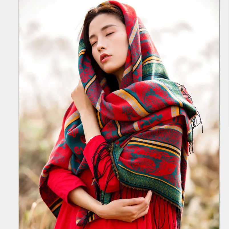 Шарф женский зимний с подсолнухами двусторонний кашемировый шарф в Корейском