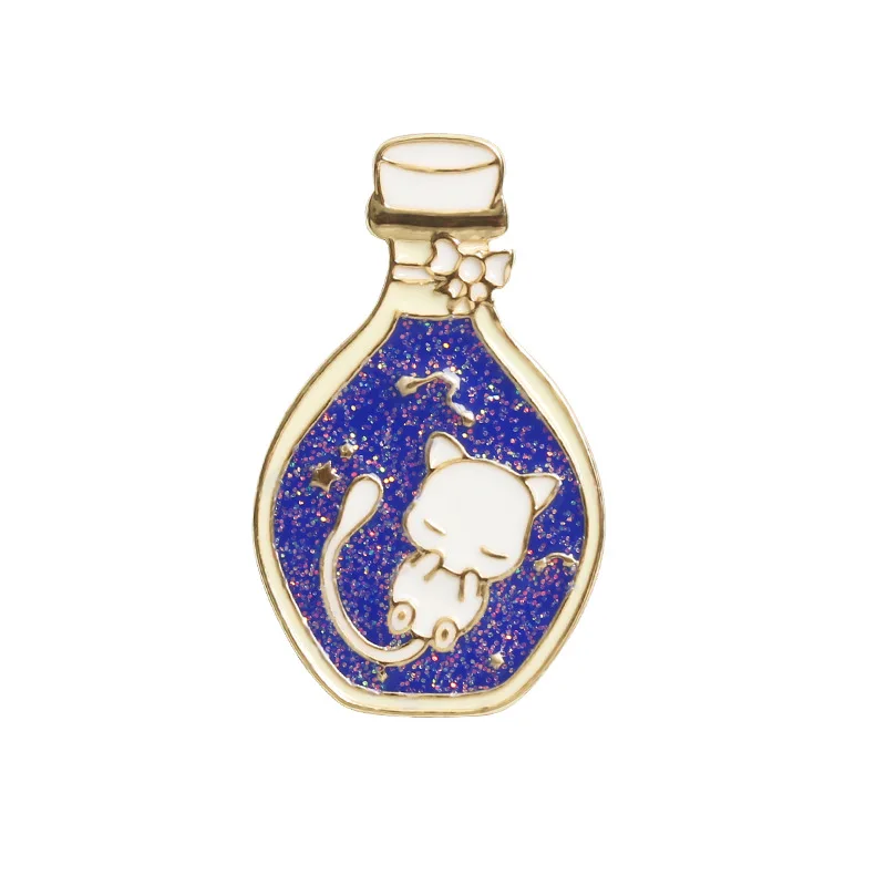 Мультфильм Блеск Кот дрейфующий броши в виде бутылки для женщин Фэнтези желаний