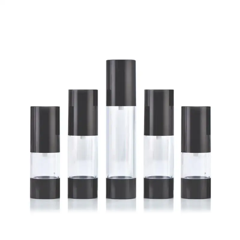 

Оптовая продажа, горячая Распродажа, новый пустой черный безвоздушный насос 15 мл, 30 мл, 50 мл, пластиковые безвоздушные многоразовые бутылки 30 мл LX3060
