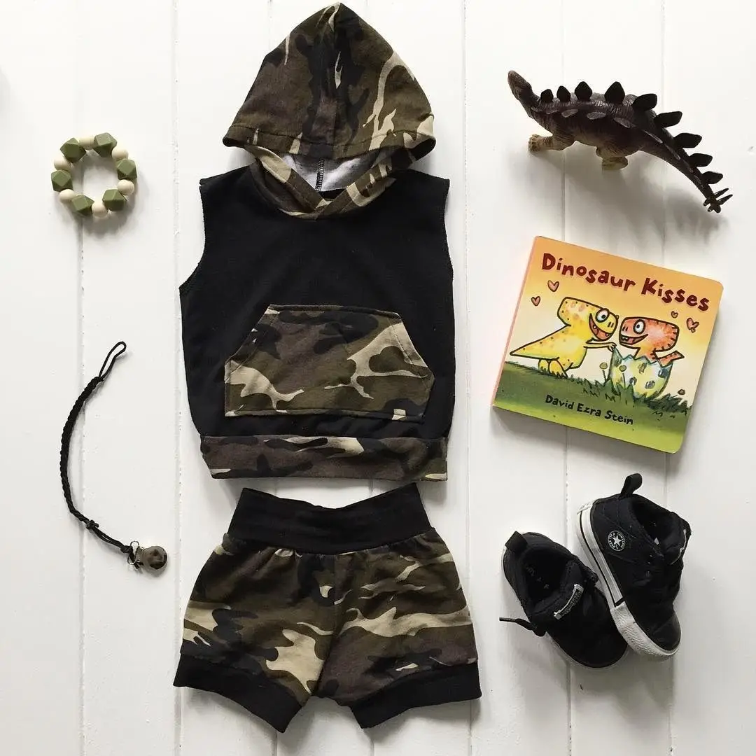 0-24Months Newborn Infant Baby Boy Clothes sets Hoodies Sleeveless Top Camouflage Short Pants Outfits Boys Casual Set