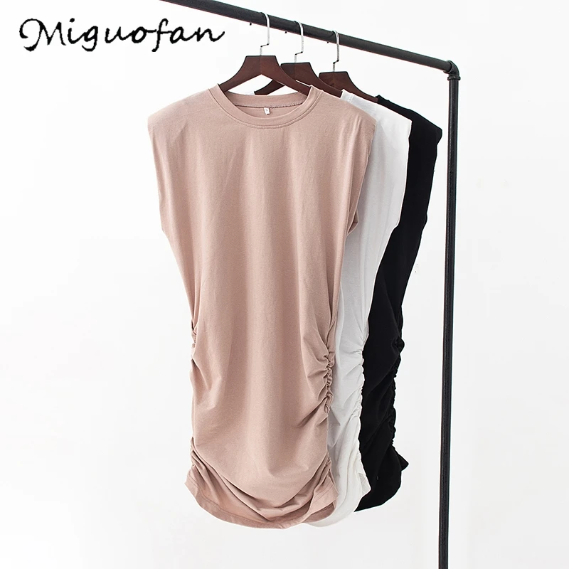 

Miguofan women dress sleeveless causal solid vintage draped mini dress sexy summer party dresses vestiti donna estate 2020