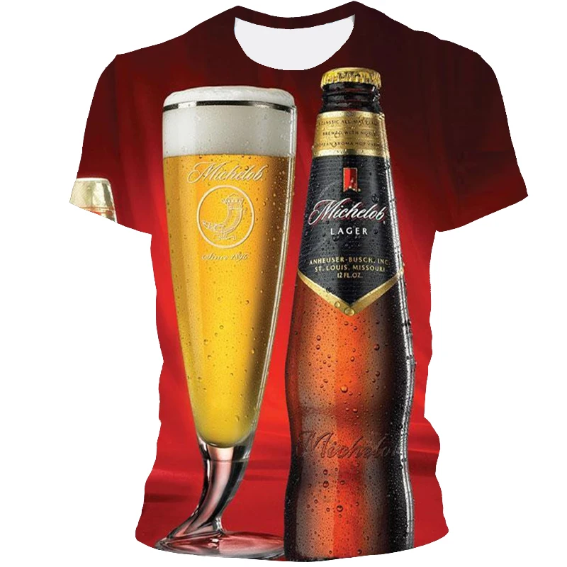 

2021 Popular Brand Design Beer Bottle 3D Printing Men's Fashion Summer Short Sleeve Simple T-shirt Fun Neck Graphic T-shirt