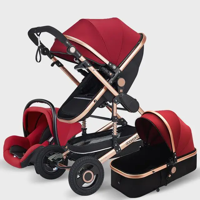 Winered 3 в 1 детская коляска с высоким пейзажем, детская коляска, роскошная дорожная коляска, коляска, корзина, автомобильное сиденье - Цвет: Winered