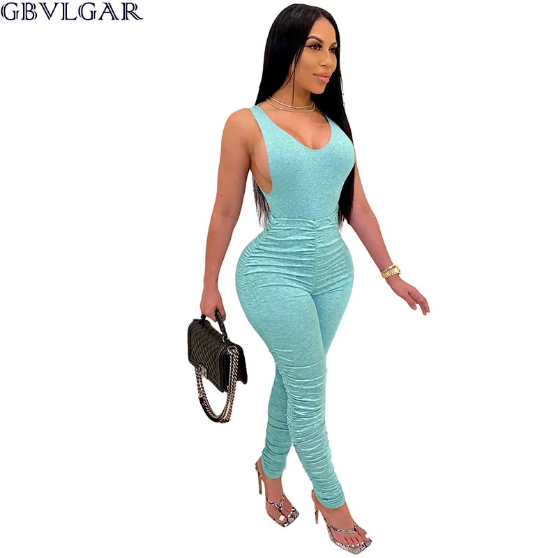 

Women Tracksuits Sleeveless Tank Top And Long Pleated Pants Female Lady Two Pieces Set Outfit Skinny Elastic Casual Outdoor Wear