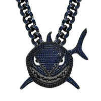 6ix9ine the same large blue shark pendant bling iced out cubic zirconia exaggerated mens pendant hip hop charm jewelry gift
