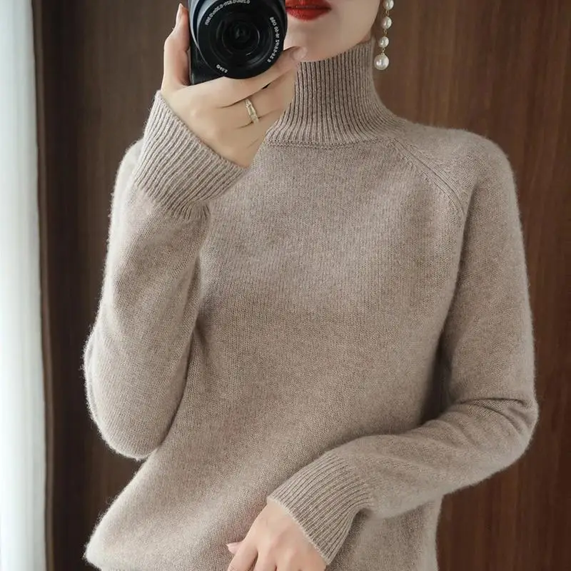 

Suéter de cuello alto de Cachemira para mujer, Jersey de punto de Color perezoso,CC67 básico e informal, otoño e invierno, 2021