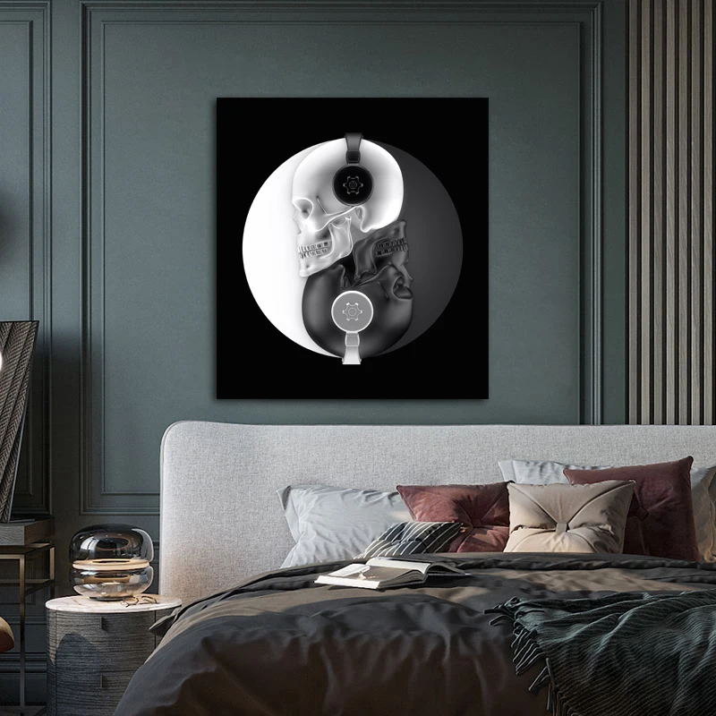WANGART черно-белая голова черепа настенный художественный постер картина