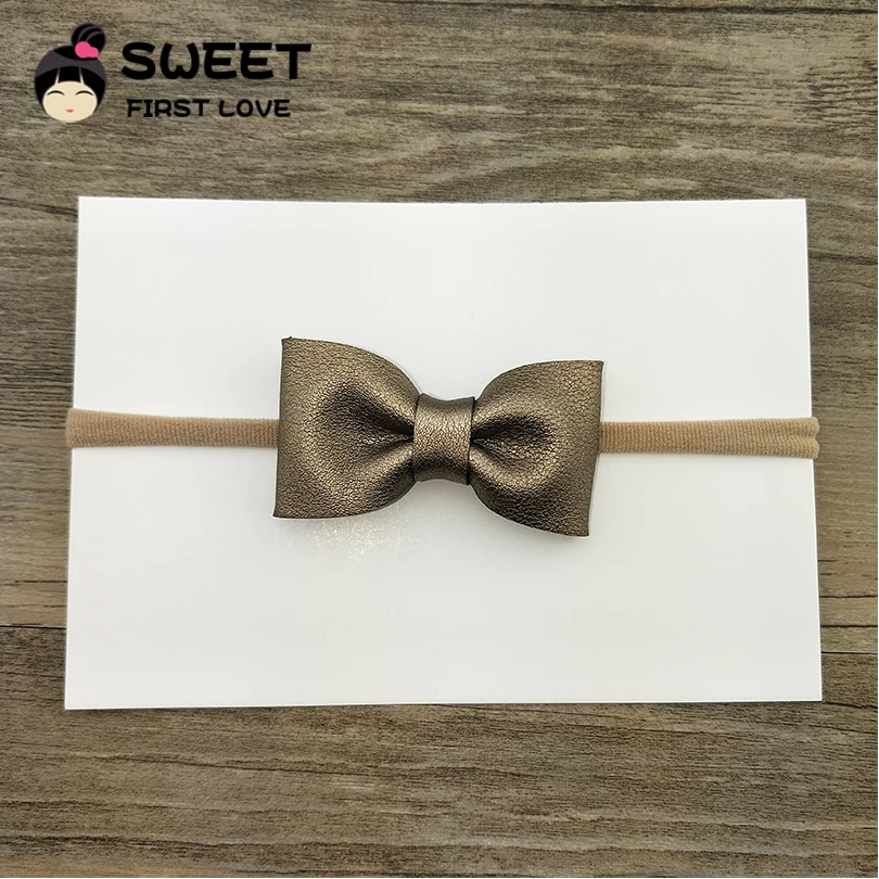 Детская кожаная повязка на голову ручной работы с бантом и эластичной резинкой