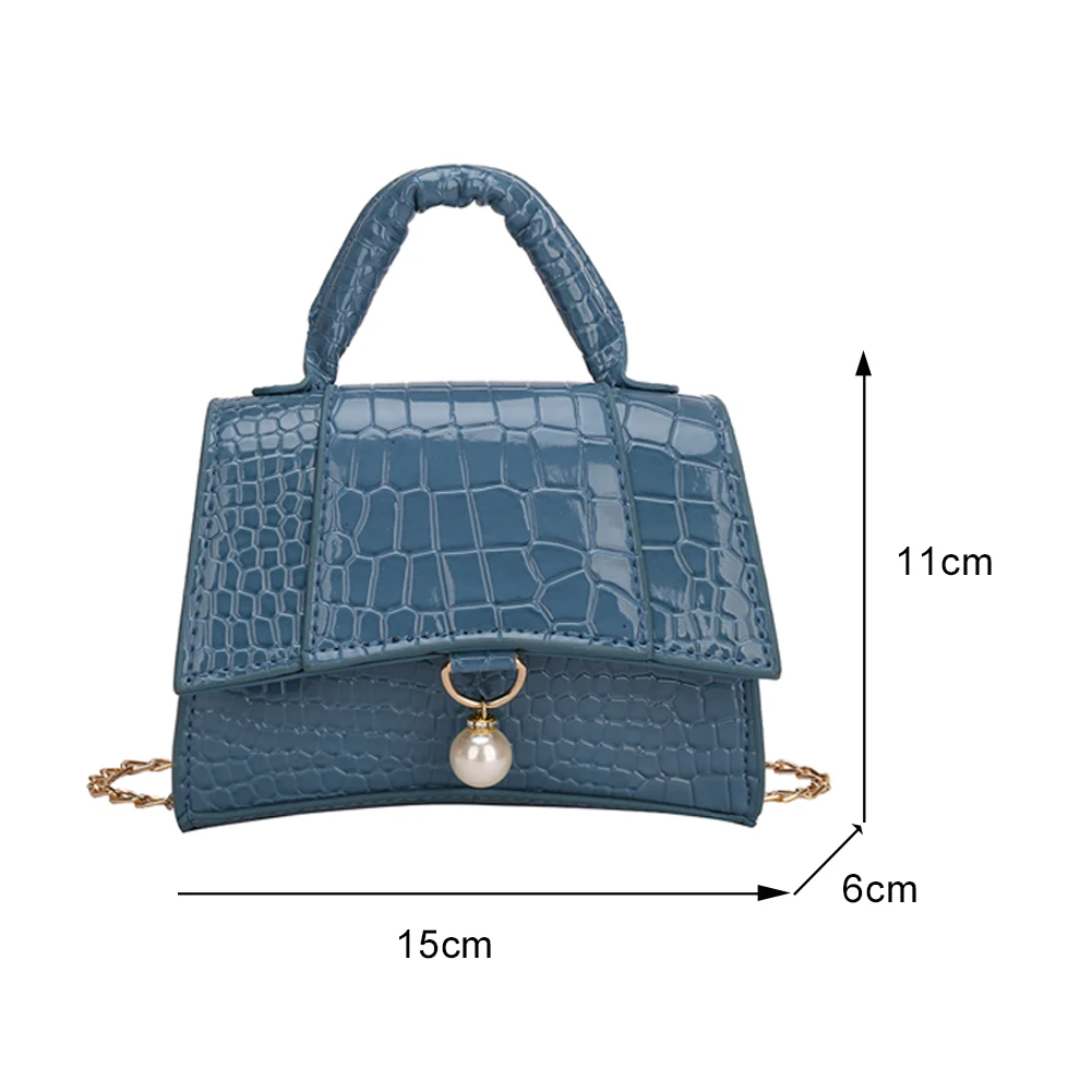 

Fashion Women Chain Pearl Crossbody Shoulder Bag Ladies Vintage Mini Purse Messenger Pouch Alligator Pattern Top-handle Handbags