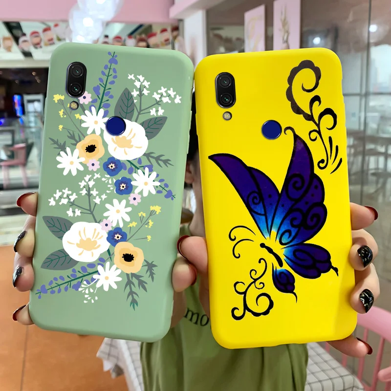 

For Xiaomi Redmi 7 Case Cartoon Painted Flower Butterfly Shell For Redmi 8 8A 9 9C Silicone Soft TPU Matte Phone Cover Shell