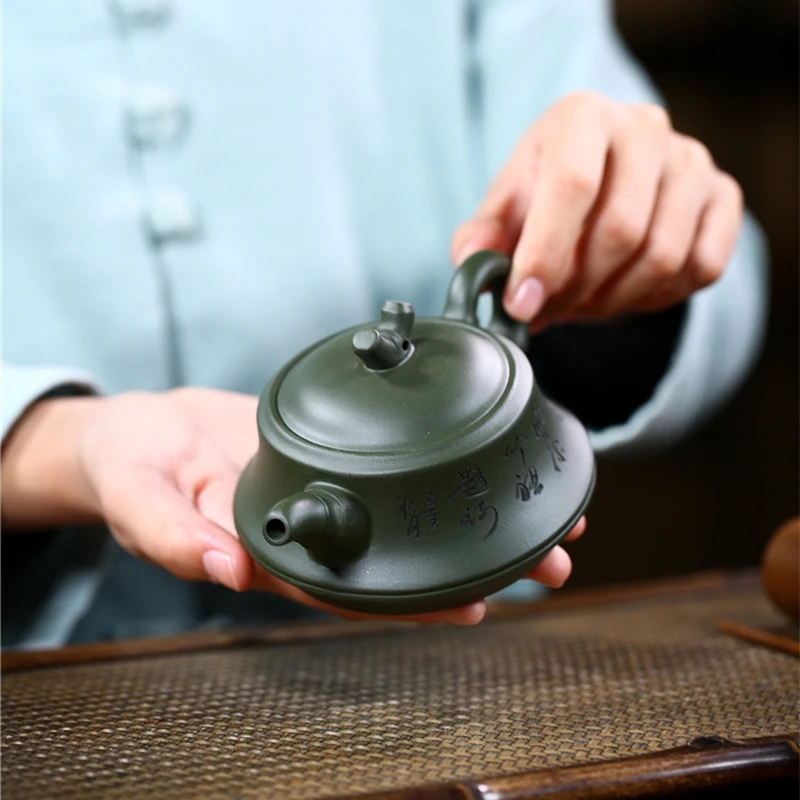 

Authentic Yixing Teapot Mud Green Handmade Bamboo Kettle Creative Teaware Send Gift Box