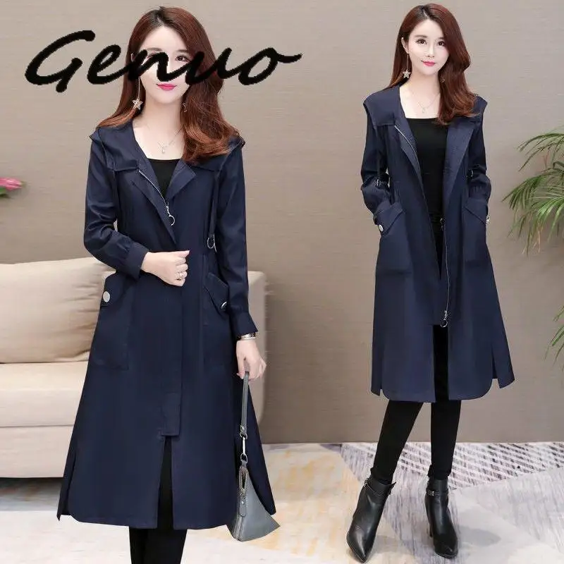 

Genuo New 2019 Spring Autumn Classic Long Trench Coat Women Casual Thin Windbreaker Female Overcoat Pullover Coat
