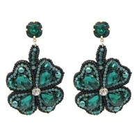 four leaf clover crystal pendant earrings bohemian tassel flower earring statement for women handmade earrings trend jewelry