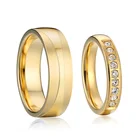 Ювелирные кольца для мужчин и женщин, обручальные кольца с покрытием из 14-каратного золота, из титановой нержавеющей стали с фианитами, для влюбленных пары