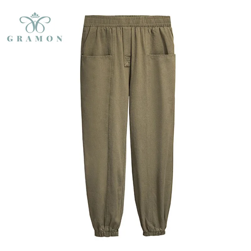 

Pants 2021 Women Trousers Spring Autumn Large Size Solid Color Harem Pants Elastic Waist Casual Loose All-Match Slacks Clothing