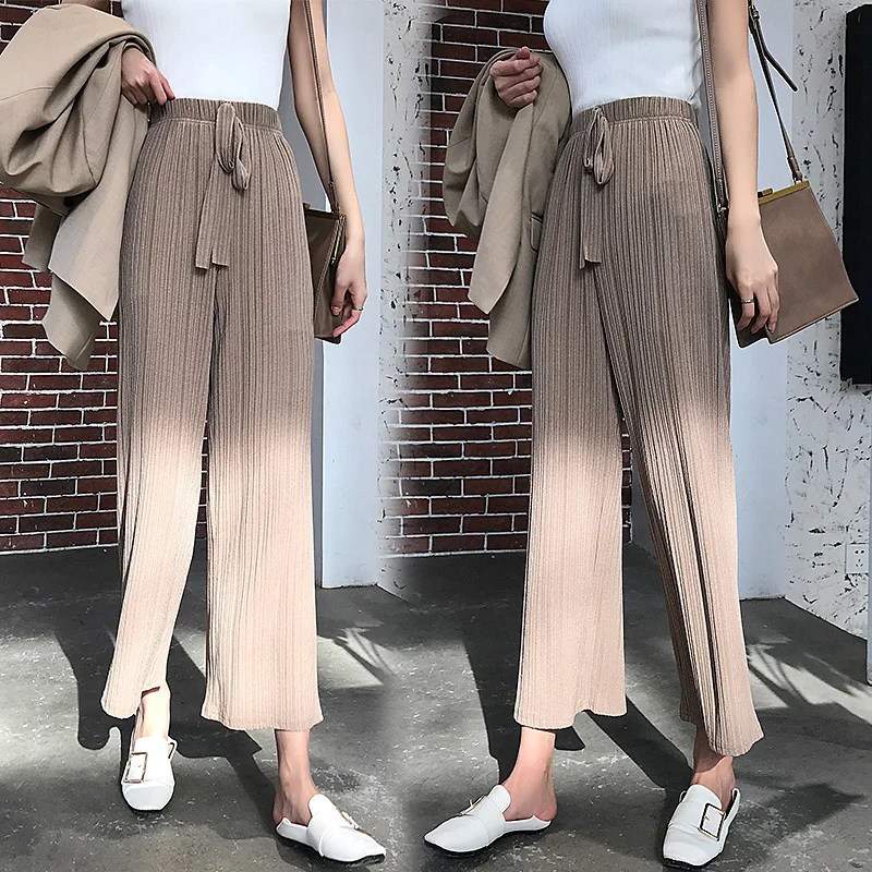 

Large Size Women's Ice Silk Knitted High Waist Drooping Wide-leg Pants Summer Girl Trousers Pleated Pants