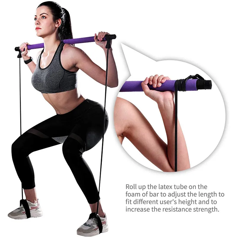 

Fitness Yoga Pilates Exercise Bar With Resistance Bands , With Foot Ring For Hip Line, Stretching, Muscle Conditioning