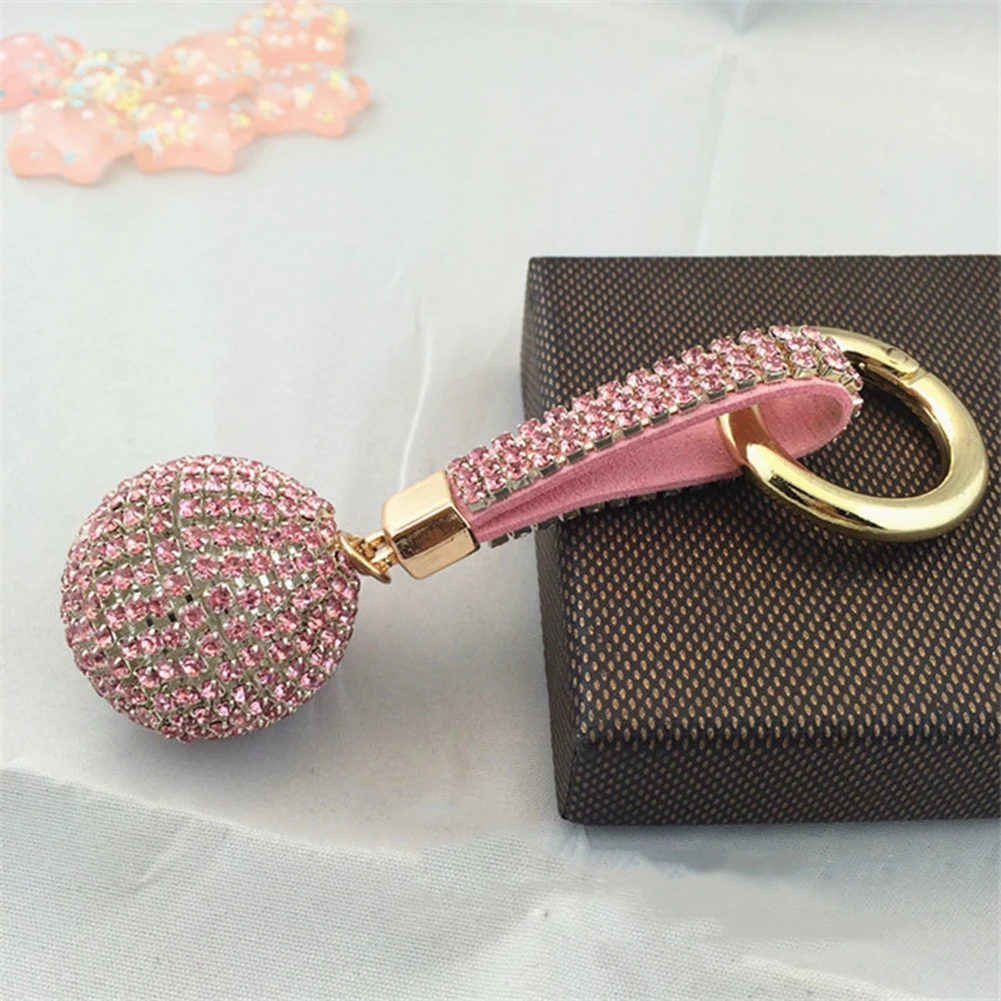 

Fashion Hot Sale Ladies Exquisite Rhinestone Leather Strap Crystal Ball Car Keychain Pendant Key Ring Leather Spherical Keychain