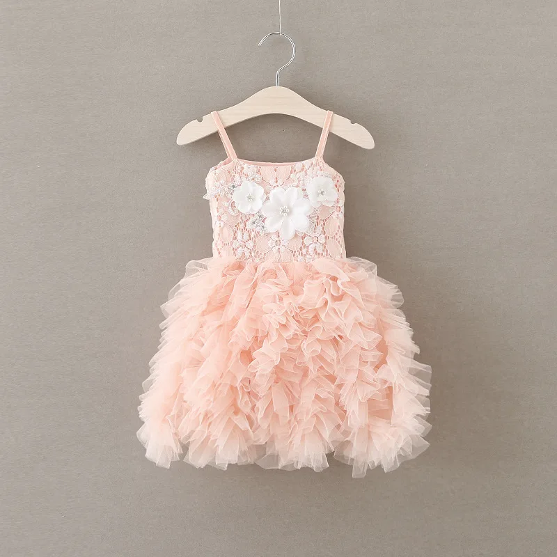 New Girls Dresses Kids Pink Tulle Layered Tutu Lace with 3D Flowers Children Princess Party | Детская одежда и обувь