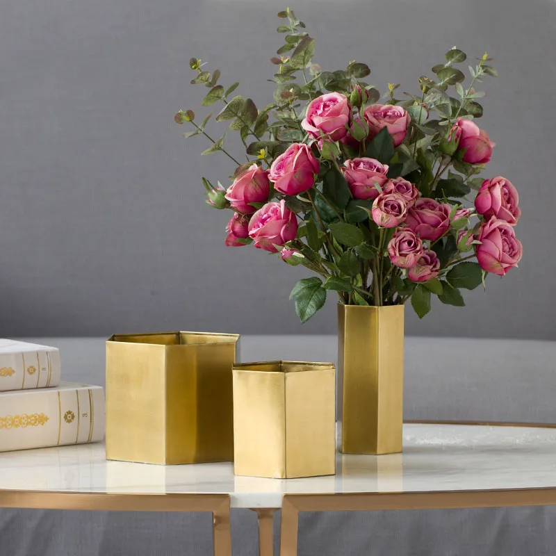 American gold metal brass geometric vase pen holder storage ornaments flower dried flowers home decoration | Дом и сад