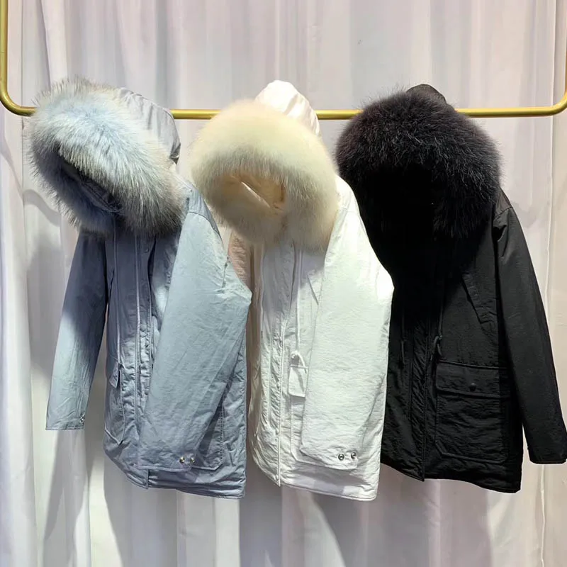 Женский двухсторонний длинный пуховик зимнее пальто на белом утином пуху