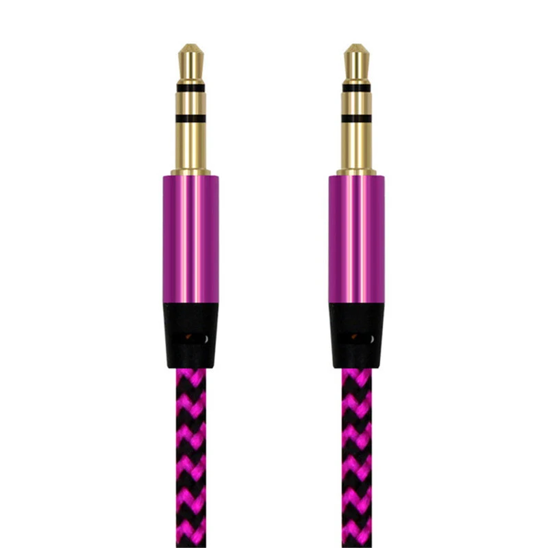 

For Iphone Samsung Xiaomi 1m Nylon Jack Aux Cable 3.5 Mm To 3.5mm Audio Cable Male To Male Kabel Gold Plug Car Aux Cord