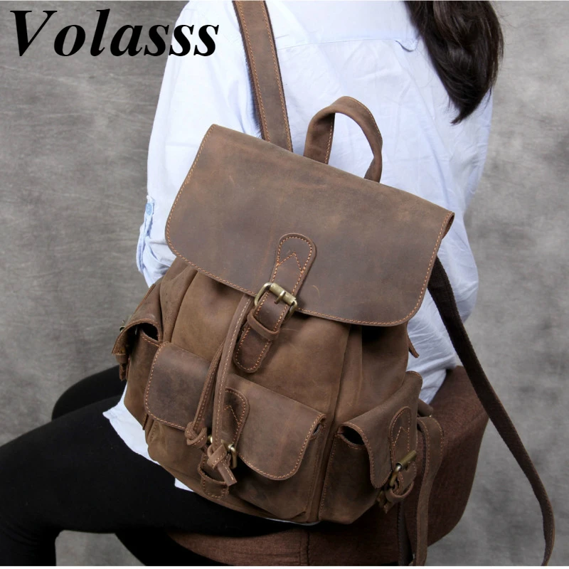 

Volasss рюкзак из коровьей кожи ручной работы в стиле ретро, женские сумки на плечо, школьные сумки для девочек-подростков, новинка 2021, роскошны...