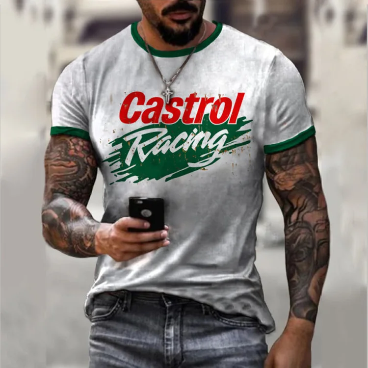 

Men's o-neck top summer new style castrol retro short-sleeve 3D printing ethnic alphabet Harajuku fashion Oversized T-shirt