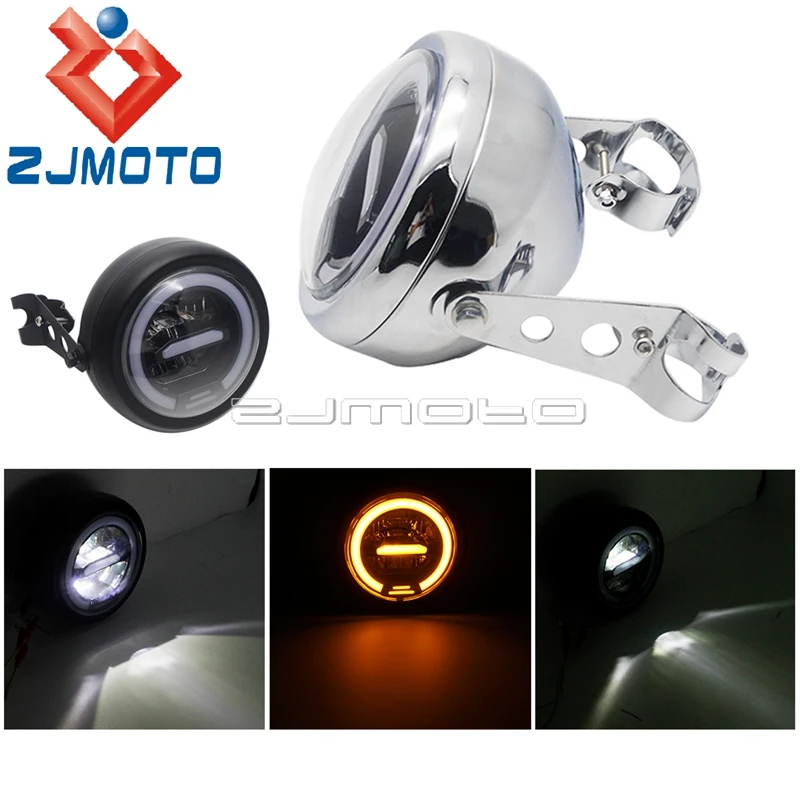 

Cafe Racer круглый светодиодный фар сборки 6,5 Дюймов 12V Hi/короче спереди и длиннее сзади) Луч света DRL белого и для победы Suzuki DUCATI Ретро налобный фо...