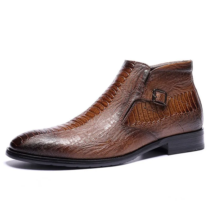 Мужские ботильоны с плюшевой подкладкой черные теплые ботинки в стиле ретро