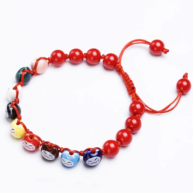 JINSE японский 9 Кот прекрасный керамический Счастливый Кот Maneki Neko браслет Удачи Браслет Шарм ювелирные изделия ZCM001