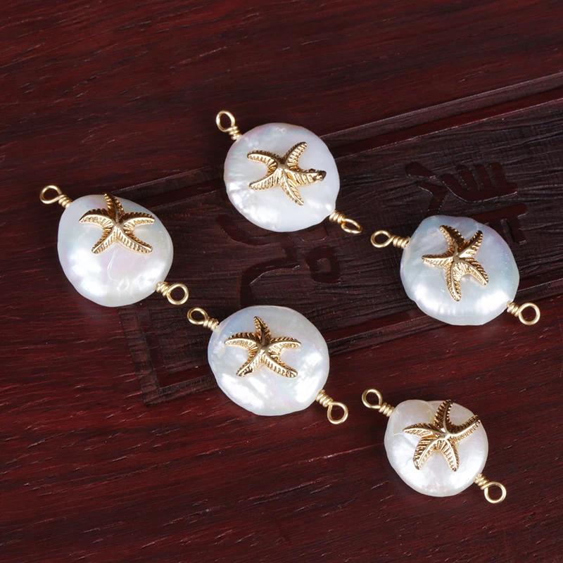 cute tiny gold star starfish fish charms natural freshwater pearl connector bead charm for bracelet choker earring jewelry DIY