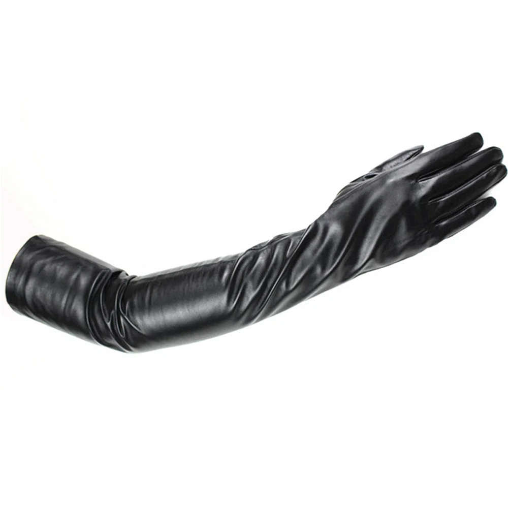 

New Women's Long 58 cm Leather Gloves Black Classic Straight Velvet Lining Sheepskin Gloves Winter Cold And Warm