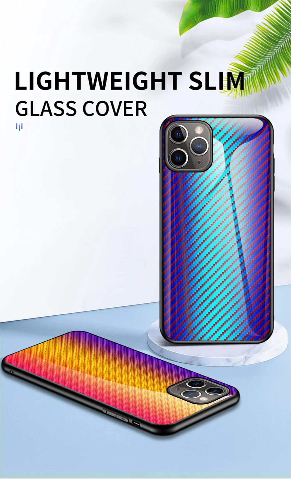 Чехол из закаленного стекла для iPhone 11 Pro Max X 8 7, ударопрочный жесткий гибридный защитный чехол для iPhone, модный градиентный карбоновый чехол