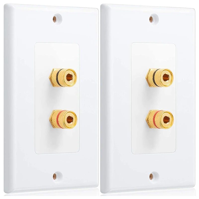 

2 Pack Single Gang 1.0 Speaker Wire Wall Plate (Banana Plug Wall Plate) for 1.0 Speaker, White
