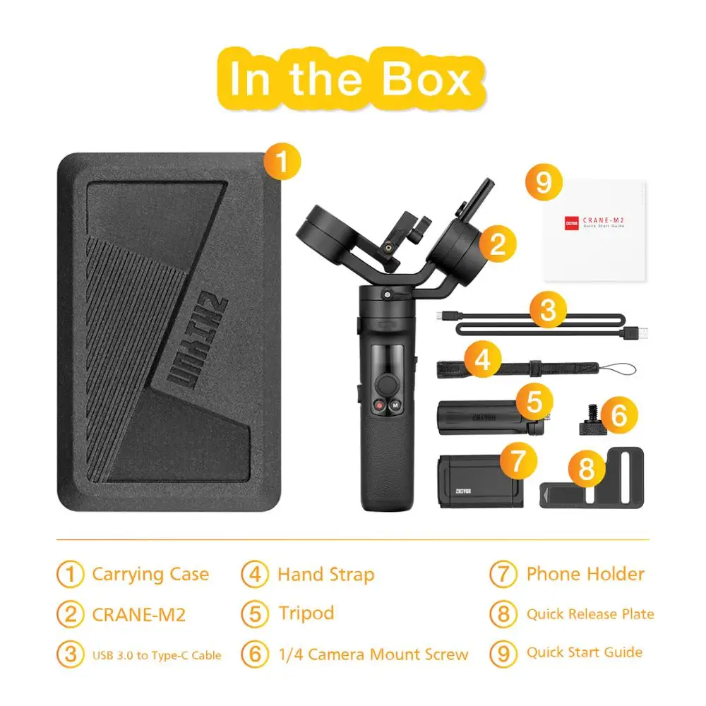 Zhiyun Crane M2 3 осевой Ручной Стабилизатор Для беззеркальных камер смартфонов Gopro