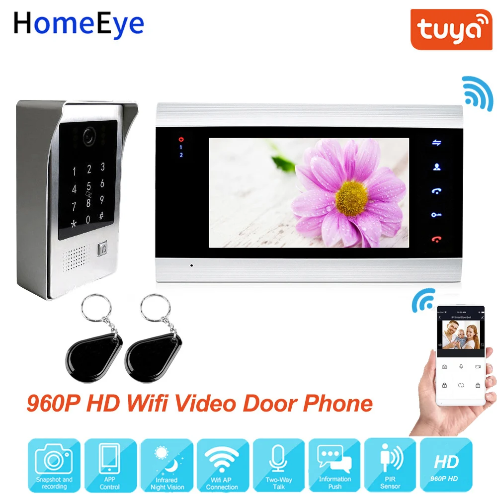 Tuya Smart Life App WiFi IP Video Door Phone Video Intercom Code Keypad/RFID Card/APP Unlock Motion Detection Access Control