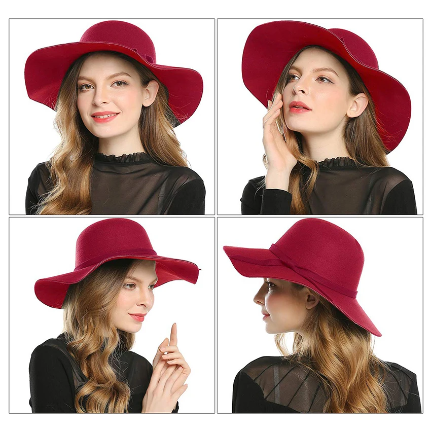 Женская шерстяная шляпа WELROG вязаная с широкими полями имитацией котелок из