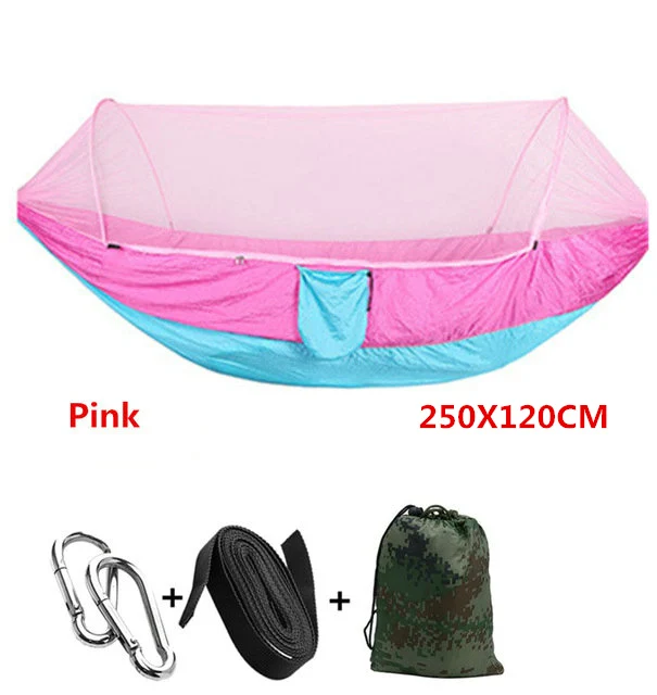 Pink 250X120 Автоматический разворачивающийся гамак Сверхлегкий парашютный гамак охотничий москитная сетка двойной подъемный уличный гамак мебель 250X120 см - Цвет: Pink 250X120