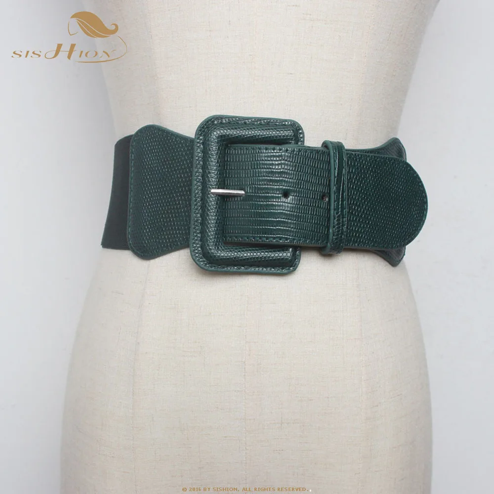 

SISHION New Ladies Black Wide Elastic Waist Belt Faux Leather for Women Dress Coat QY0341 Fashion Cummerbund Female