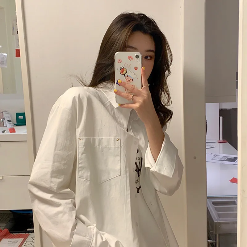 2 цвета весна 2020 корейские свободные хлопковые рубашки для женщин сплошной цвет