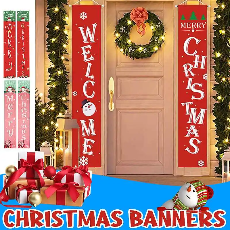 

Welcome Merry Christmas Hanging Door Banner Ornaments Christmas Decorations for Home Outdoor Xmas Decor New Year Natal
