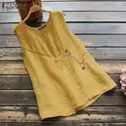 Блузка ZANZEA Женская хлопковая с круглым вырезом без рукавов, винтажный Повседневный Топ с цветочным футболка Vests, на лето
