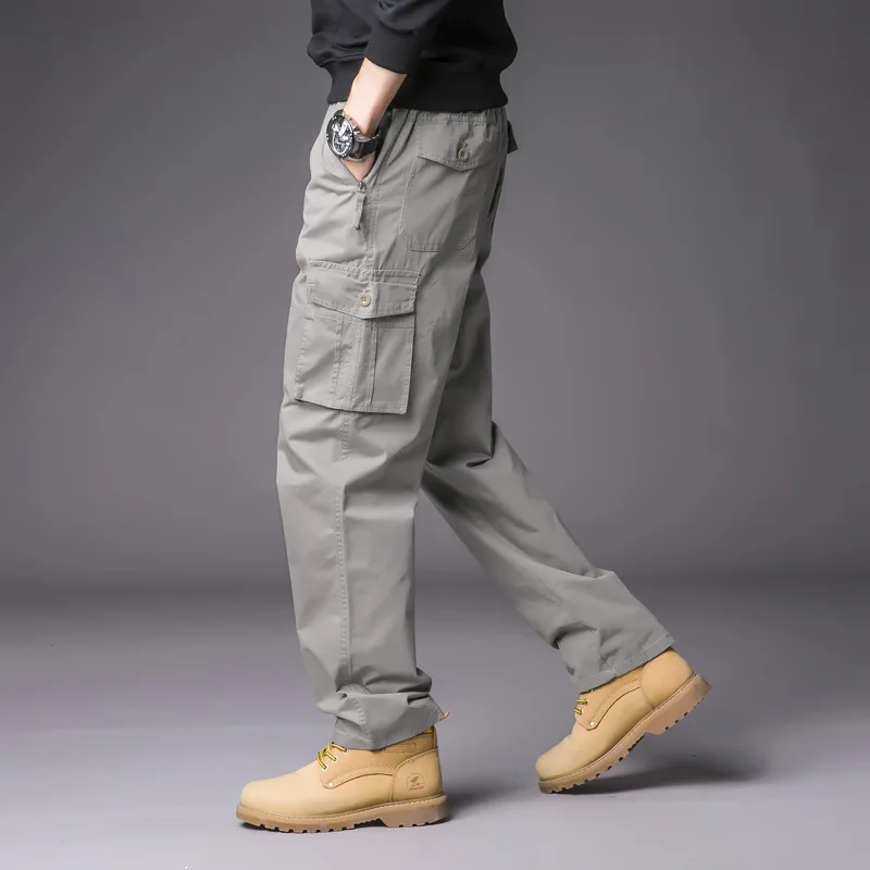 

Men's Plus Size Casual Overalls Grey Loose Multi-Pocket Straight Casual Pants Outdoor Jogger Sports Military Work Cargo Pants