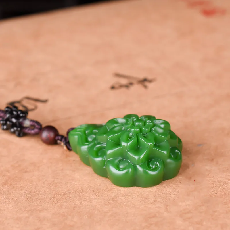 Китайский натуральный зеленый нефритовый подвеска в виде подсолнуха ожерелье