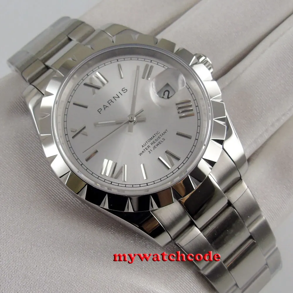 Мужские автоматические сапфировые часы miyota с серебряным циферблатом 39 мм |